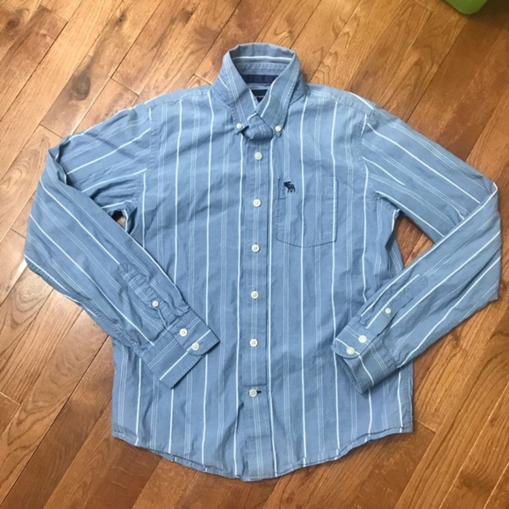 Boys Blue Striped Abercrombie Shirt L 14